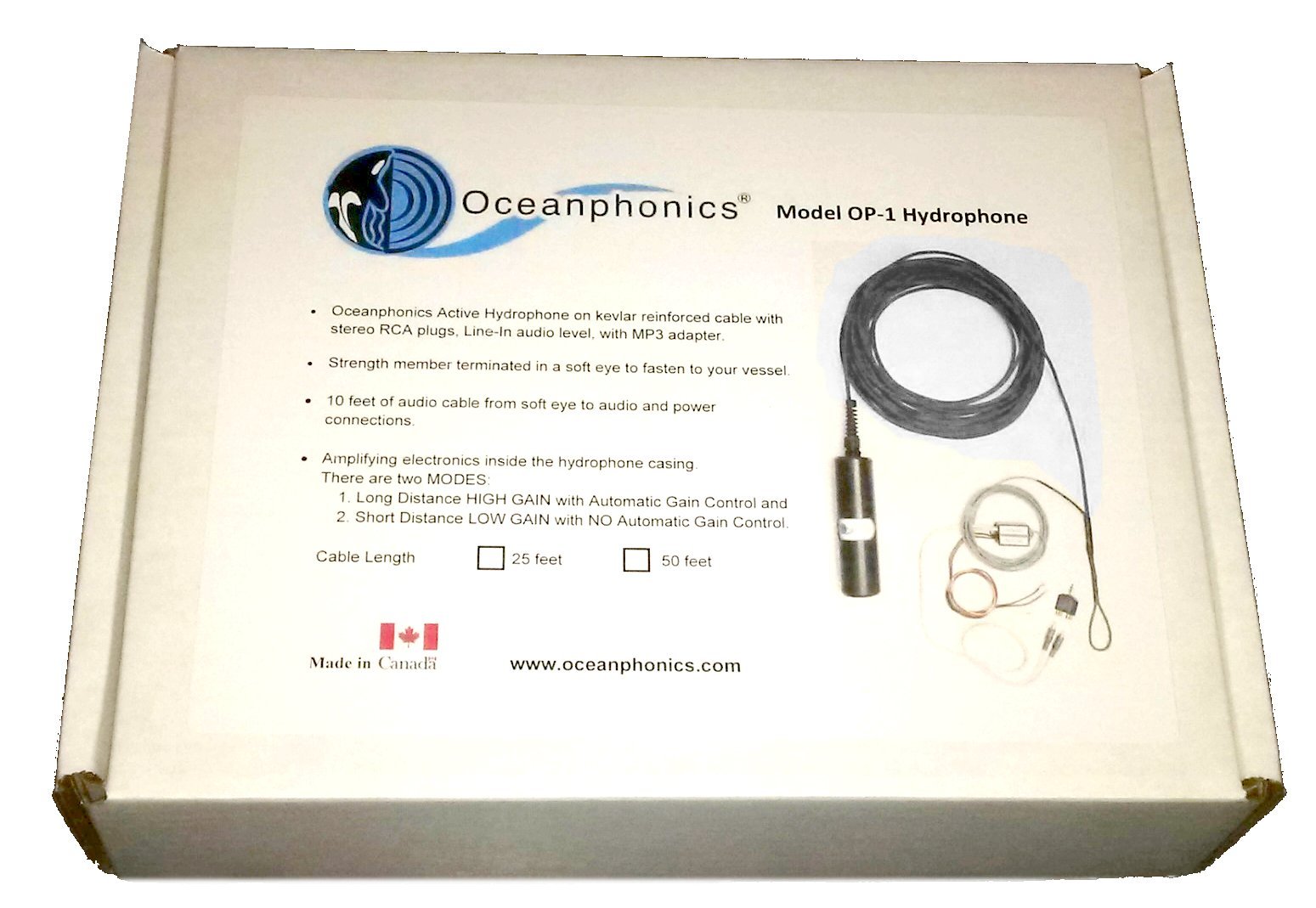 Model OP-1 hydrophone in box